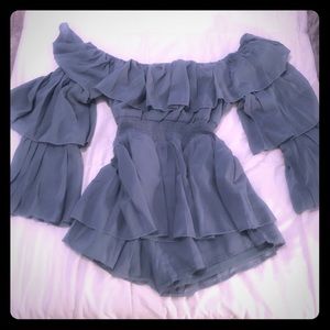 Blue ruffle playsuit / romper